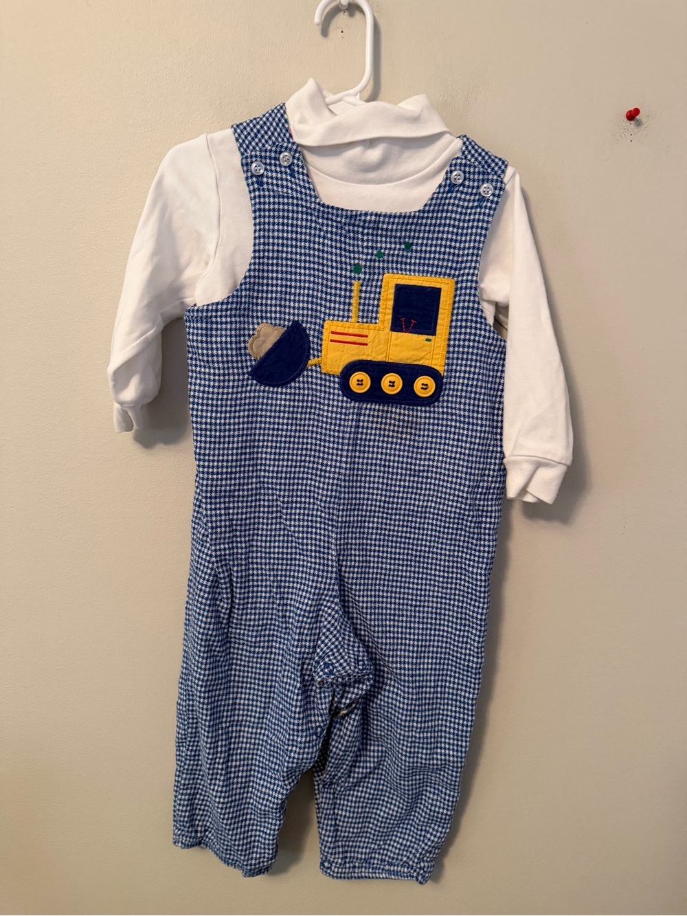 The Bailey Boys Reversible Blue Gingham Excavator Overalls